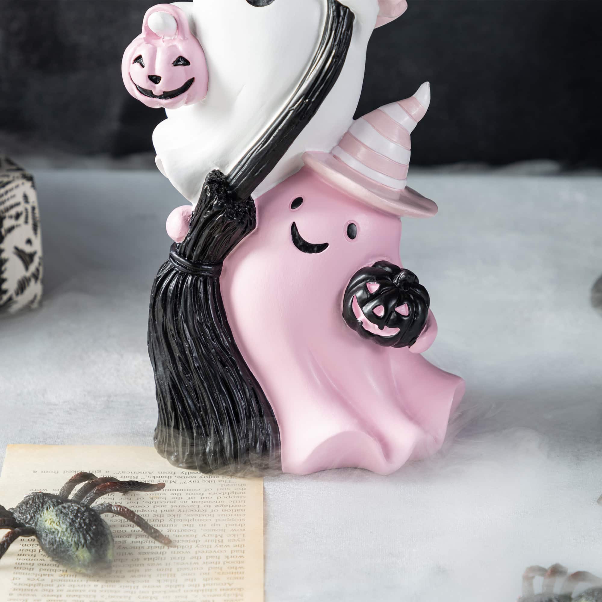 Glitzhome® 13"H Pink Halloween Polyresin Stacked Ghost Table Decor